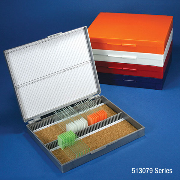 Globe Scientific Slide Box for 100 Slides, Cork Lined, Orange Slide storage; Microscope slide boxes; slide boxes